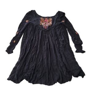 Free People Mohave Embroidered Minidress Fall Bohemian Black‎ Women's Size XS